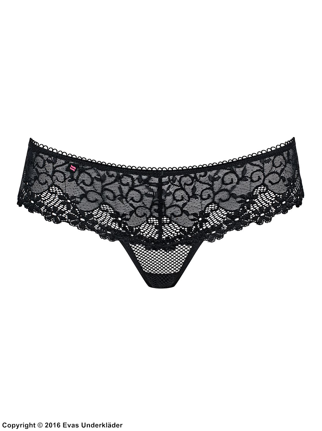 Romantic thong, small fishnet, floral lace